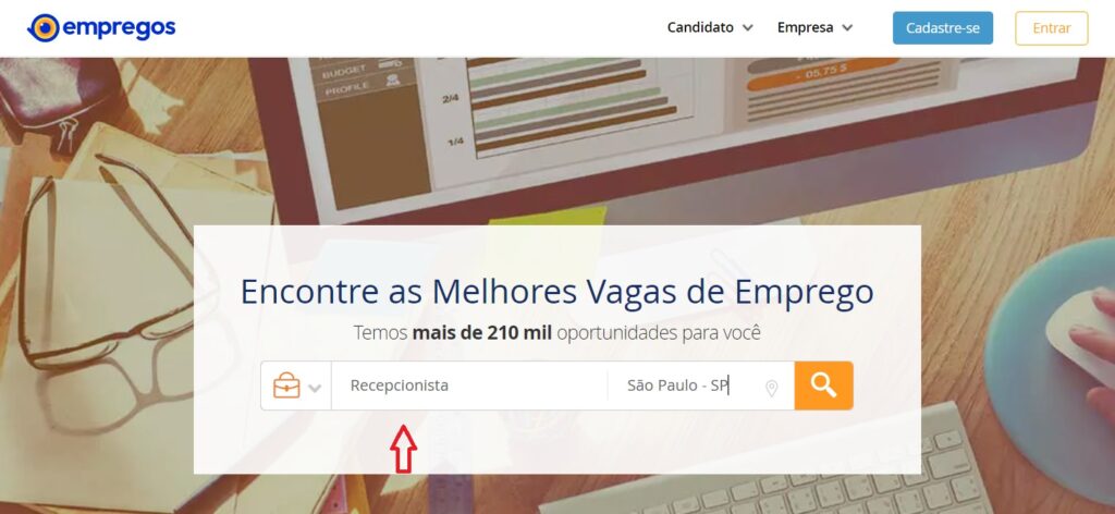 Exemplo de palavra-chave usada em ferramenta de busca no site Empregos.com.br